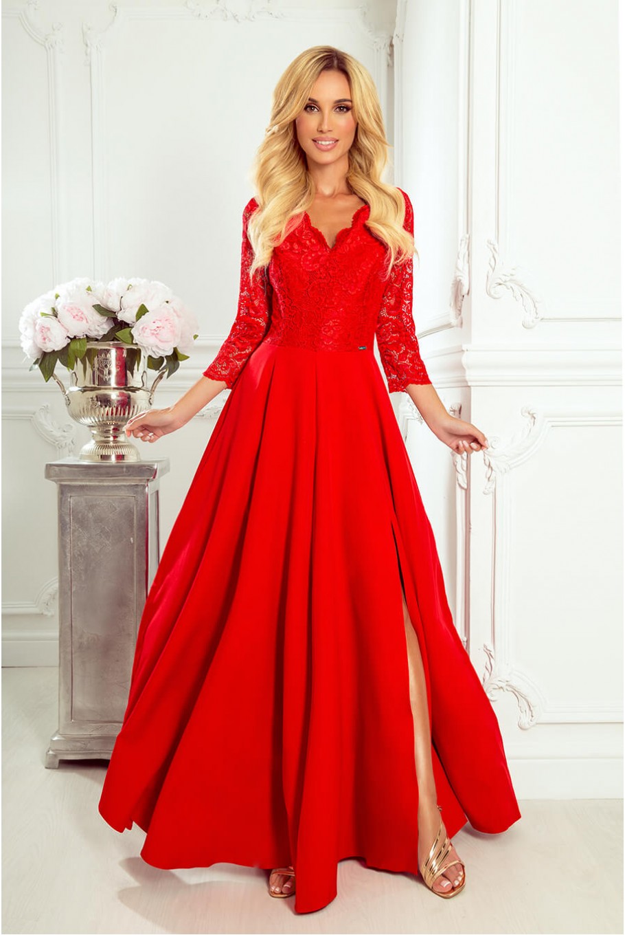 rochie lunga dantela rosie